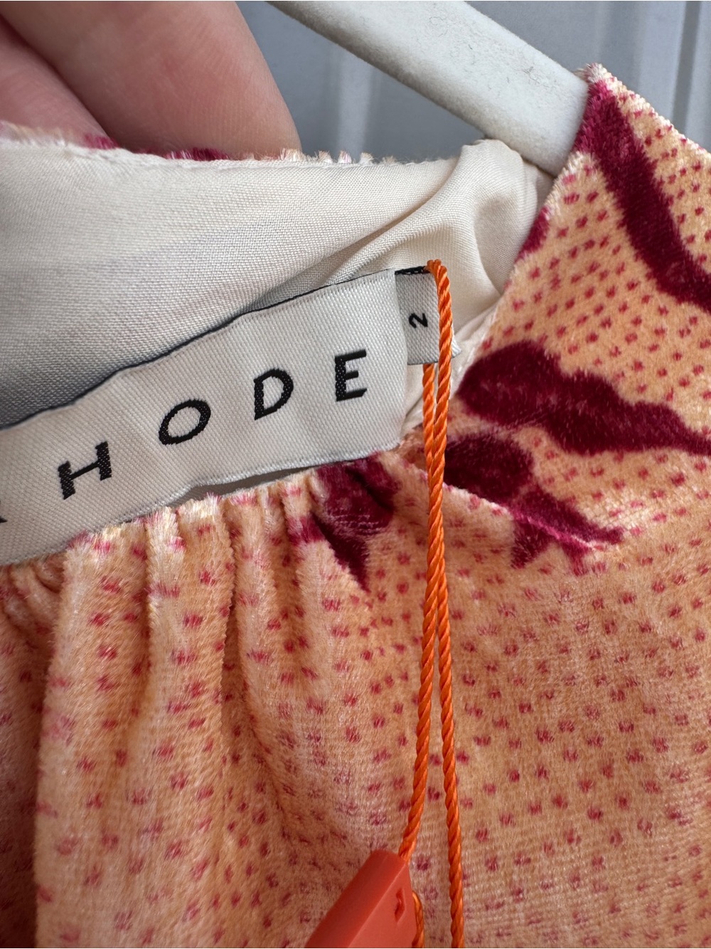 RHODE Resort Velvet Burnout Botanical Midi Dress Flutter Sleeve Pink Burgundy - Picture 4 of 6